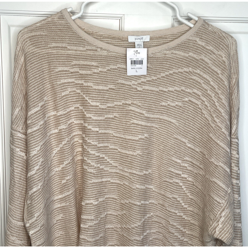 NWT Pure Jill Women's Relaxed Textured Linen Blend Sweater Sz L Natural Coastal - Picture 2 of 16